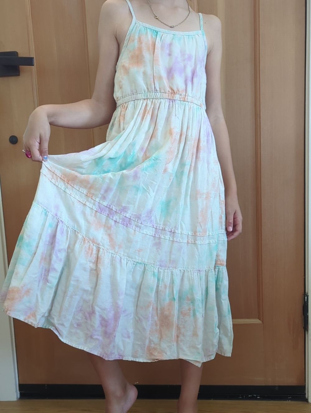 Cat & Jack Pastel Tie-Dye Spaghetti Strap Maxi Dress - Mint, Peach, Lavender